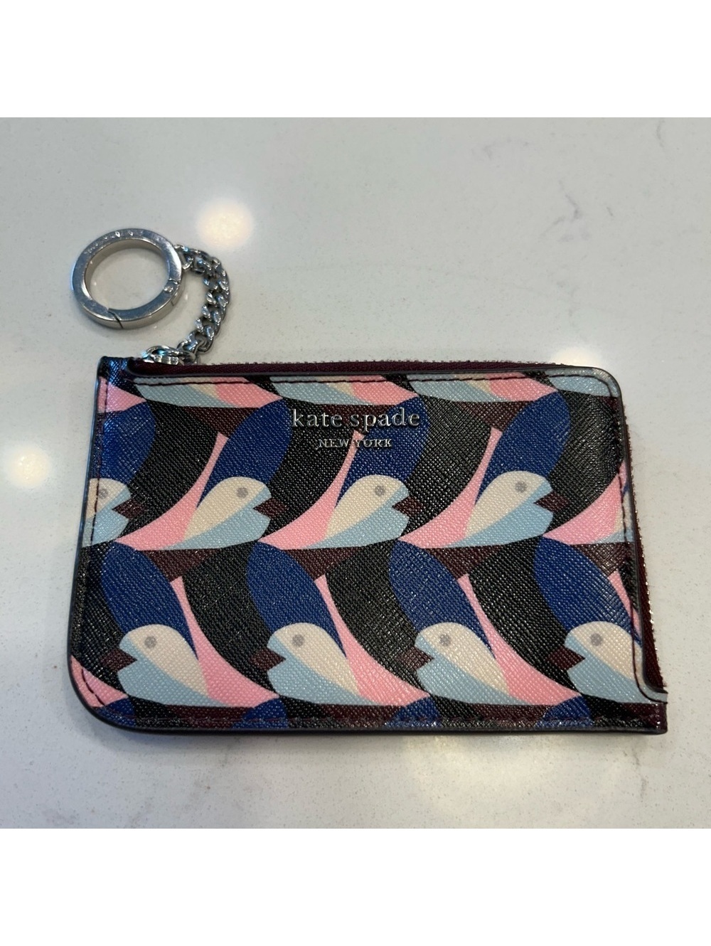Kate Spade Geo Birds Leather Card Holder Key Ring